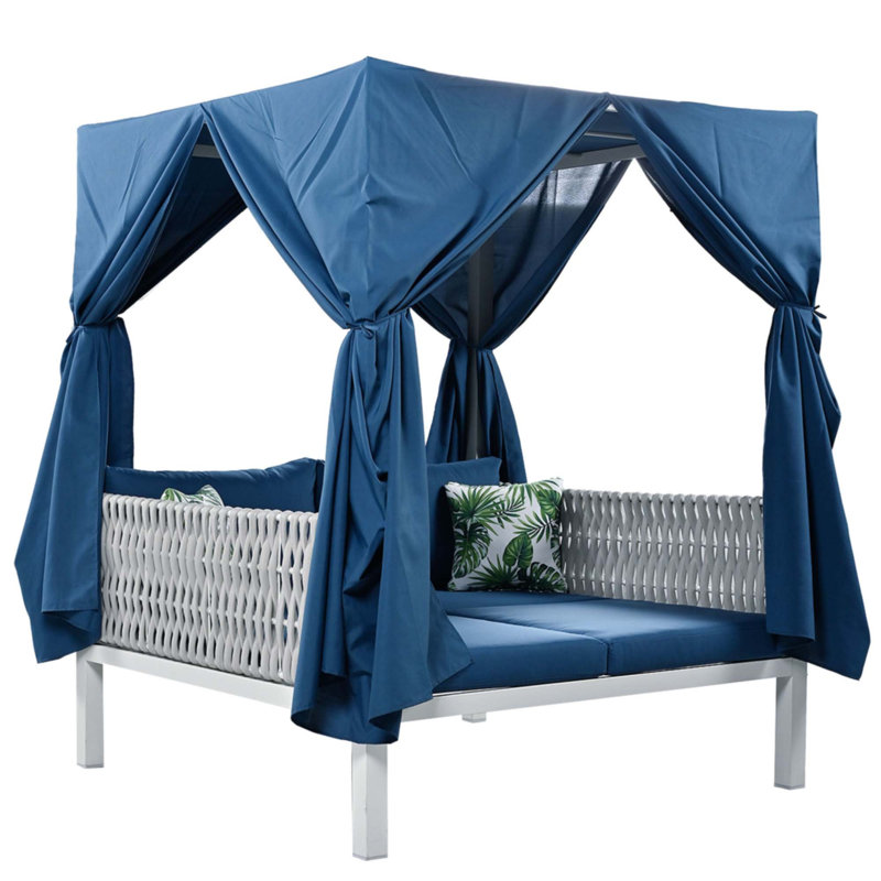 Outdoor Patio Sunbed With Curtains, Blue