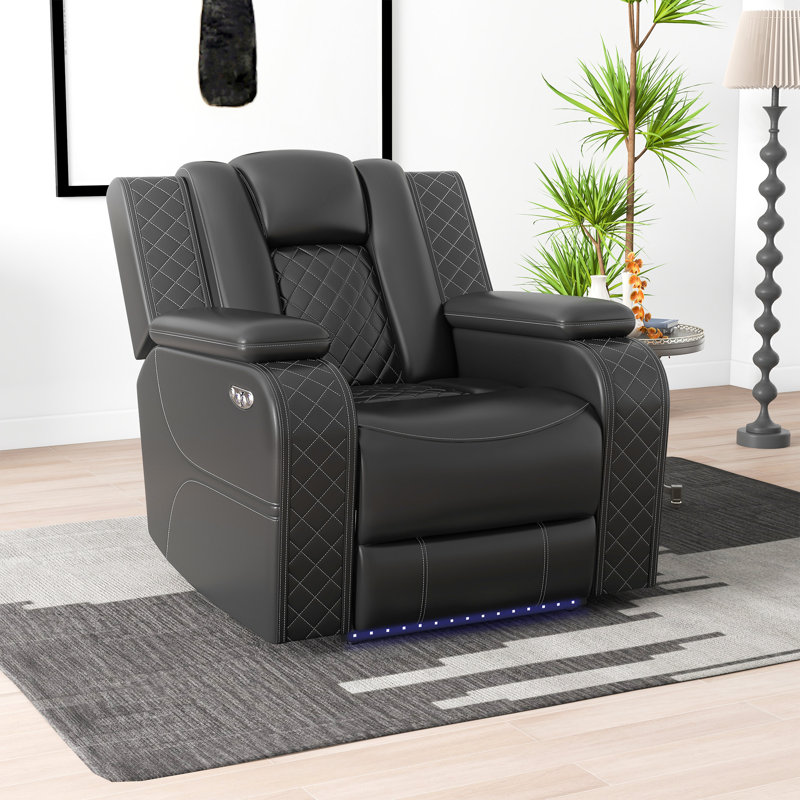 Lamica 37.8" Wide Modern Multifunctional Vegan Leather Dual Motor Power Recliner, Black