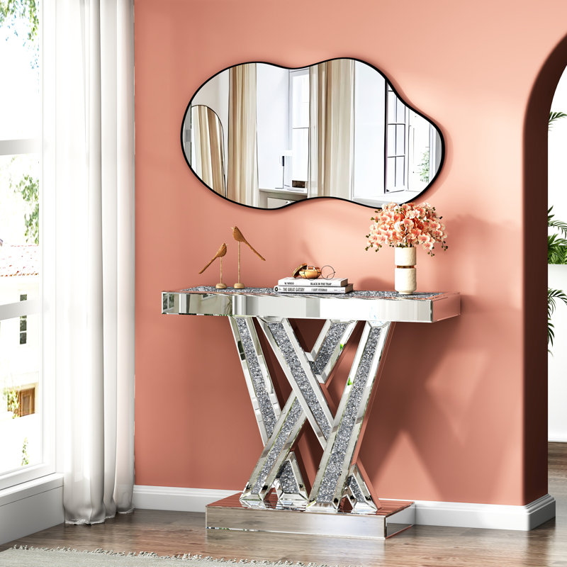 Amla 35.43" Modern Mirrored Console Table and Mirror Set  Ultra‑Modern Contemporary Glam Stylish