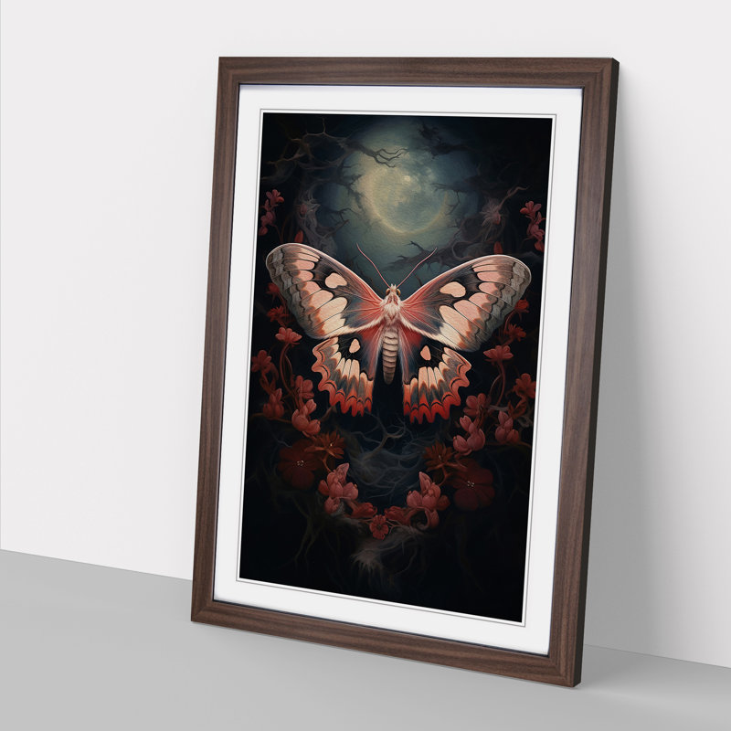 Moth Romanticism - Single Picture Frame Print on Wood, Walnut Framed, 34cm H x 25cm W x 2cm D