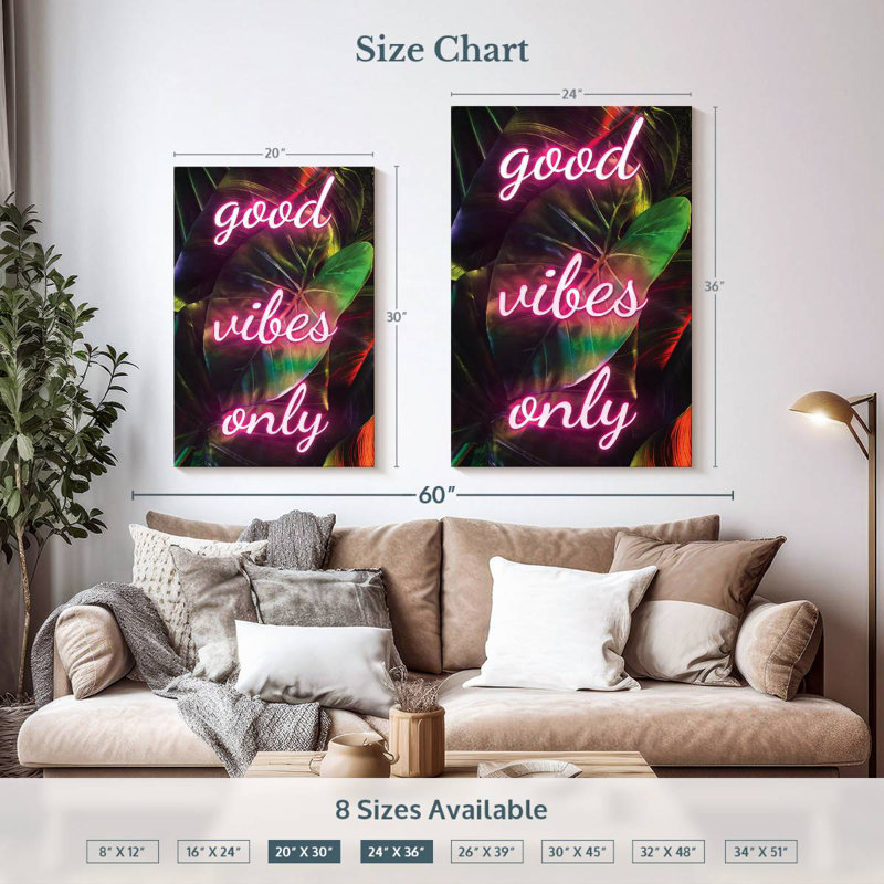 Tergel Good Vibes Only Neon, 36" H x 24" W