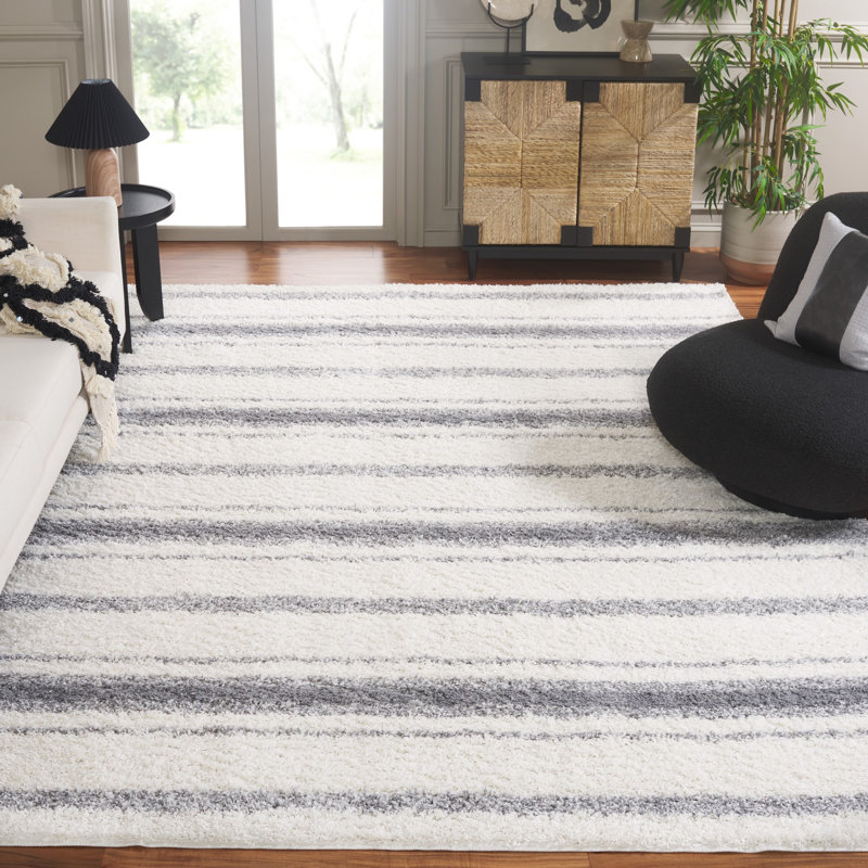 Tapis à poils longs à rayures et à poils longs 200 po Yahor, Rectangle 8 pi x 10 pi