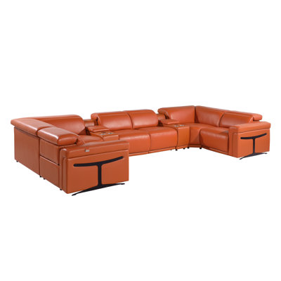 Stanwinn 8 â Piece 2 Power Reclining Top Grain Italian Leather Sectional with Power Headrest -  Orren Ellis, DA8FF045B702453F80DC90D4DF2F35AC