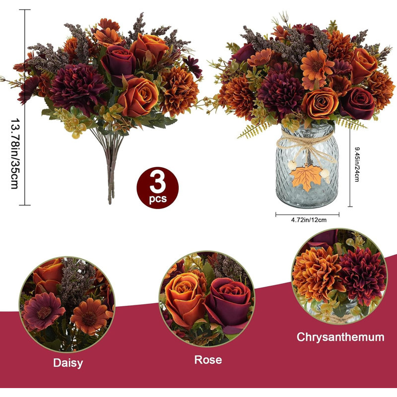 Autumn Roses & Daisies Artificial Flower Centerpiece With Vase