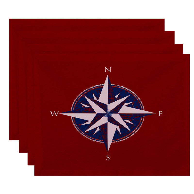 Ensemble de napperon 4 pièces à imprimé de compas Hancock, Rouge