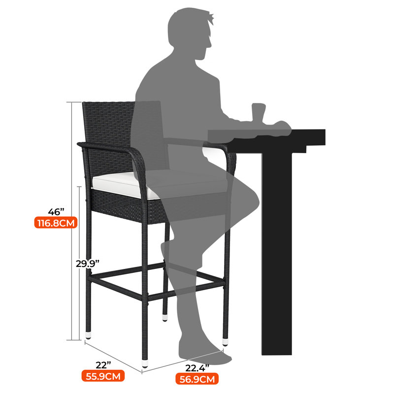 Outdoor Wicker Bar Stools Set Of 2 Patio Wicker Counter Stools With Armrest And Backrest Outdoor Bar Height Chairs