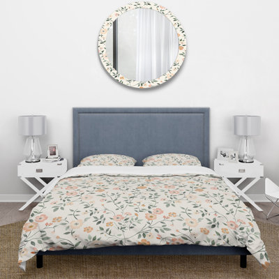 Ensemble de housse de couette Peach Green Soft Vintage Flower Paradise I - Floral