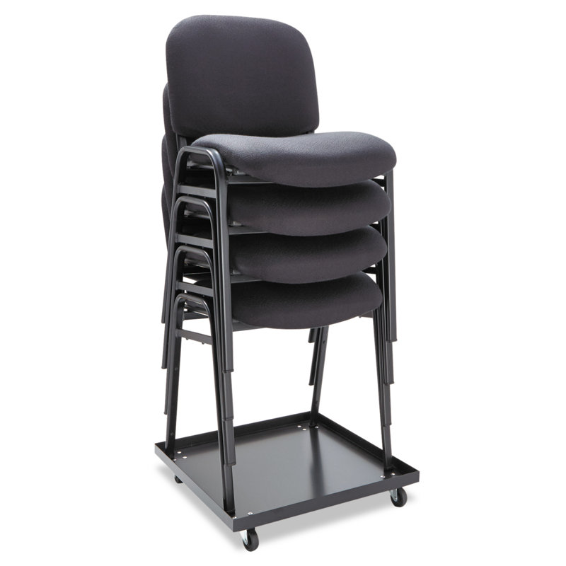 Black Metal Armless Stacking Reception Chairs with Fabric Upholstery