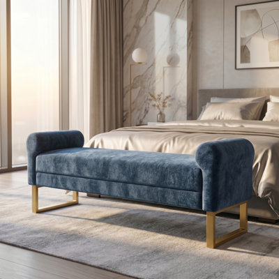 Banc de repose-pieds en chenille avec pieds dorés pour la chambre à coucher et le salon, solution de rangement multifonctionnelle et élégante