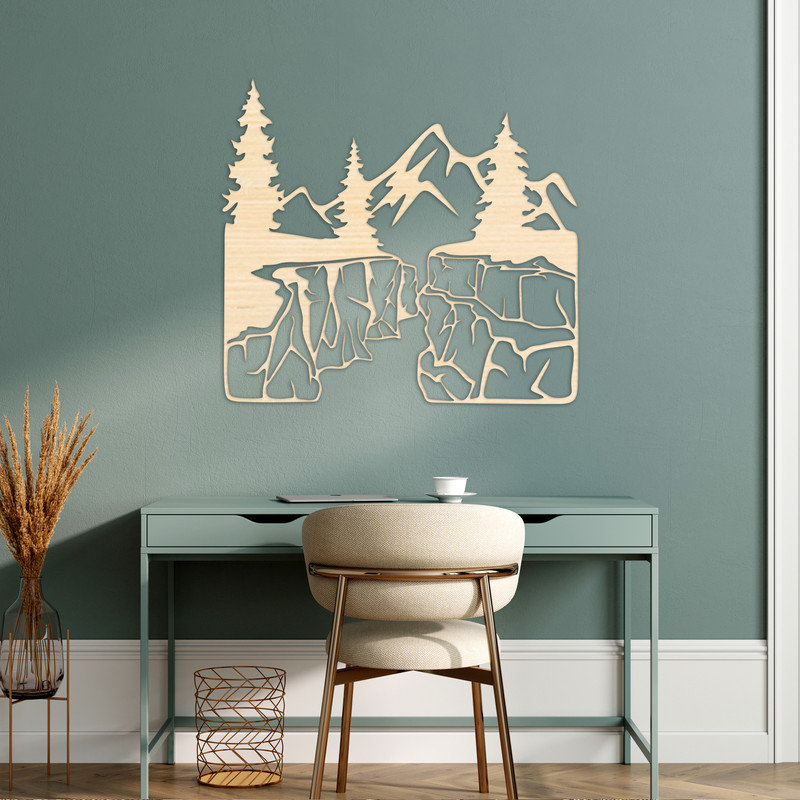 Décoration murale murale avec montagne, arbres et vallée - ACM argent (29,33 po x 32 po), H 29,3 po x l 32 po x P 0,25 po