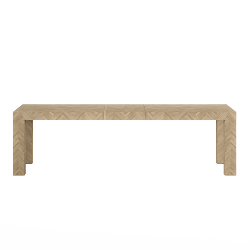 Washed Oak Extendable Rectangular Dining Table with Herringbone Pattern