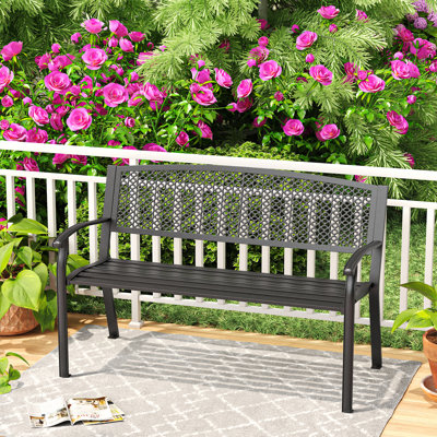 Monasia Carved-back Floral Meatl Garden Bench