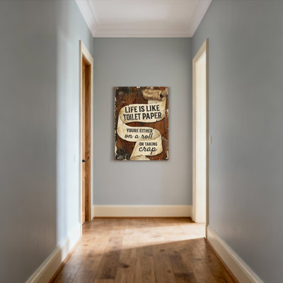 La vie est comme du papier de toilette sur toile tendue de style rétro rustique avec une citation humoristique pour la cuisine de la salle de bain ou le décor du salon