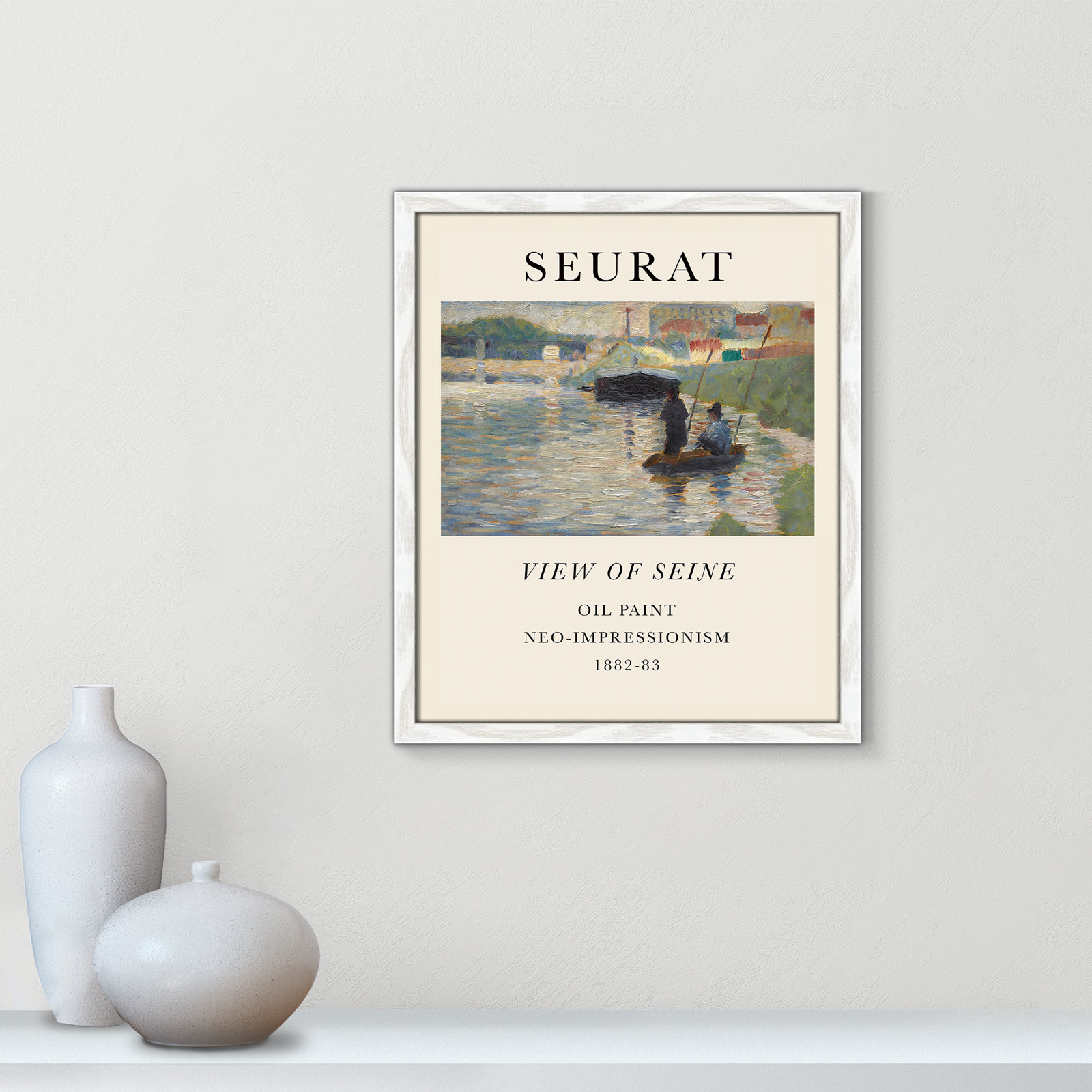 View Of Seine by Georges Seurat, No, White Single Picture Frame, 19" H x 16" W x 0.75" D