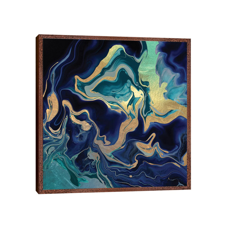 Dramaqueen - Gold And Indigo by Monika Strigel - Floater Frame Print on Canvas