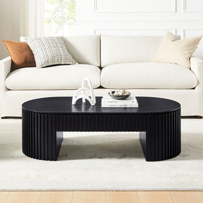 Table basse moderne ovale noire avec tiroir, 50,47 po, idéale pour les espaces de vie limités, espace de rangement pratique