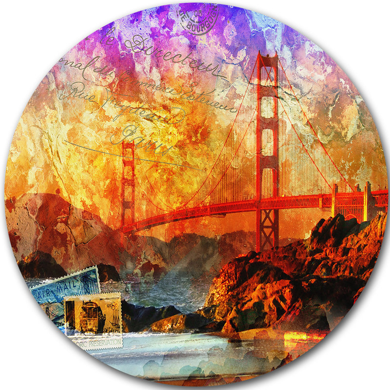 San Francisco Bridge - impression d'art graphique, H 23 po x l 23 po x P 1 po, Métal