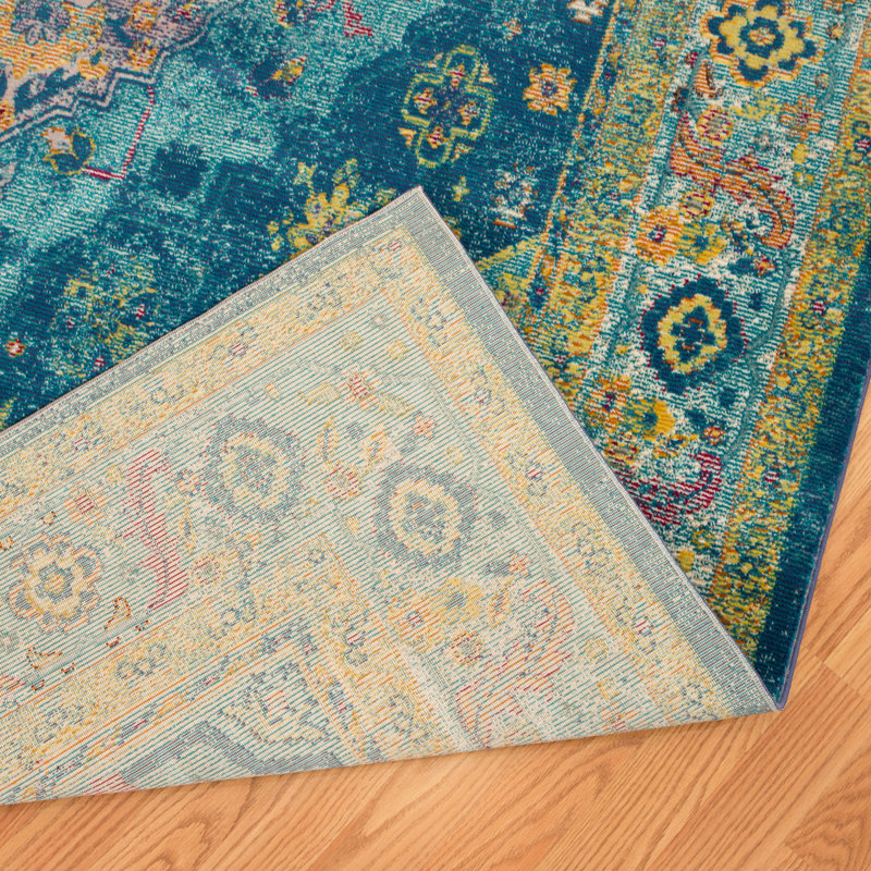 Tapis oriental céruléen Efa, Rectangle 12 pi 6 po x 15 pi
