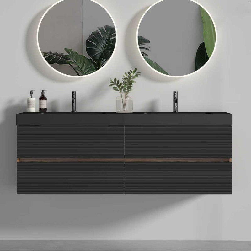Meuble-lavabo mural moderne avec évier en granite Calvane