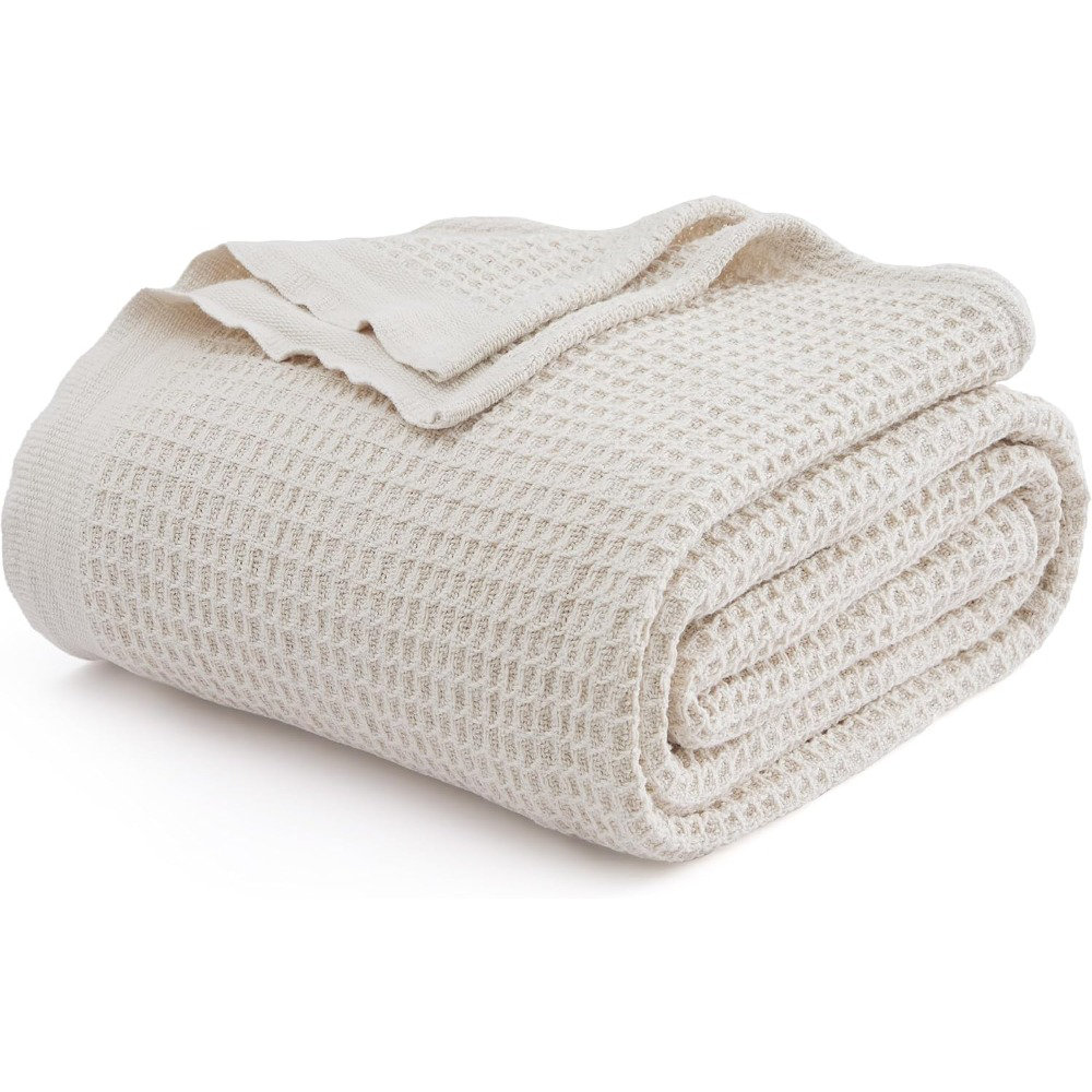 Bedsure 406gsm 100% Cotton Blanket Breathable Waffle Weave Throw Blanket GentleSoft™️ & Reviews | Wayfair