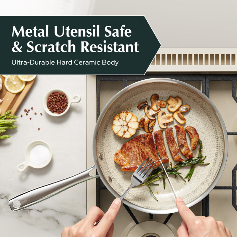 Ultra-Durable Ceramic Non-Stick Frying Pan Set with Stainless Steel Handles