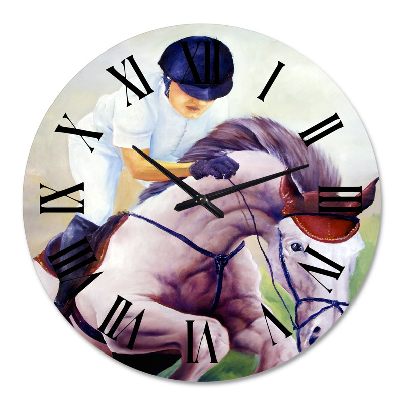 Jockey sur cheval au galop - horloge murale de ferme, Grand