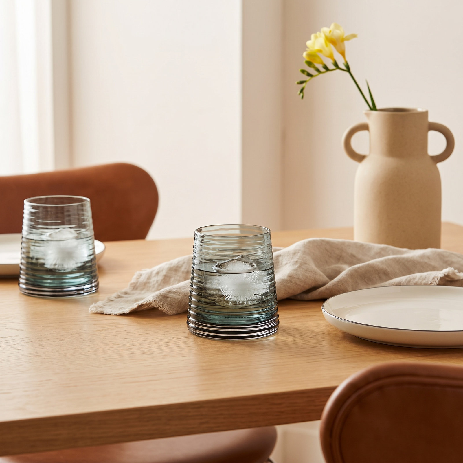 Poem Ribbed Crystal Drinking Glass, Green