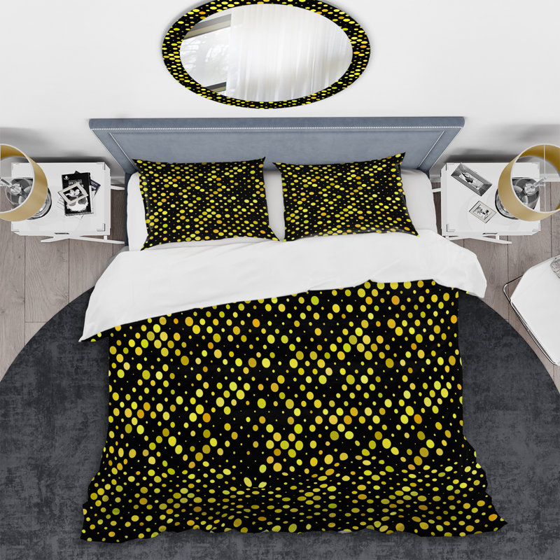 Yellow Circle Dots - Ensemble de housse de couette abstrait - Microfibre de polyester