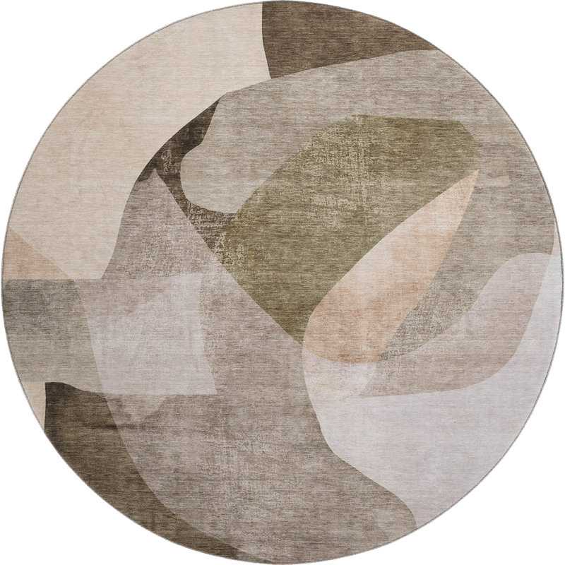 Tapis abstrait lavable à la machine de qualité supérieure Mayfield, Taupe, Rond 8 pi