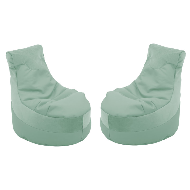 SoftScape Two-Textured Trendy Bean Bag, 2-Piece - Sterl inchg, Green Faux Leather