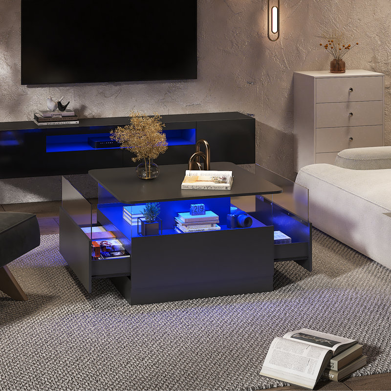 Pedestal Coffee Table with Storage, Black