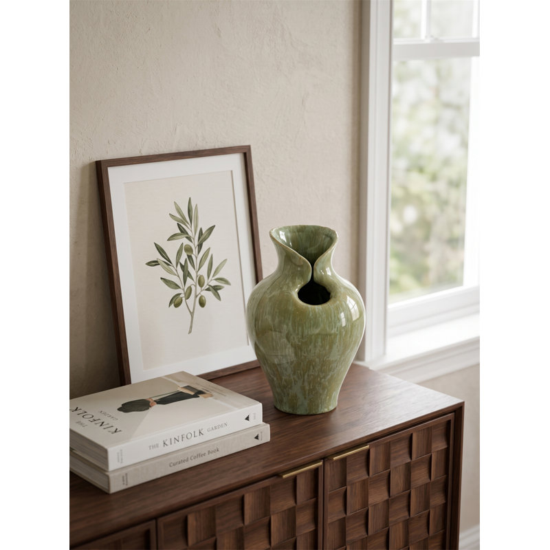 D7.9x11.8" Sage Green Sculptural Ceramic Vase