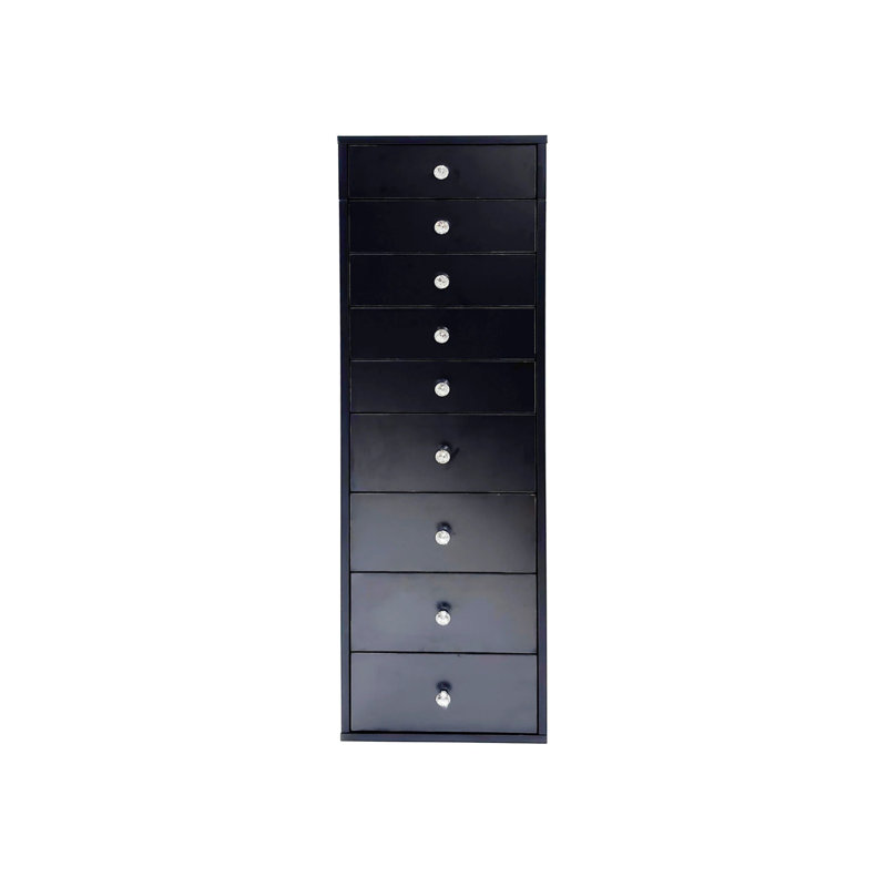 Rangement de présentation à 9 tiroirs avec plateau lumineux RVB Slaystation, petite commode robuste en bois d'ingénierie avec boutons en faux cristal luxueux, 3 compartiments préréglés et 9 tiroirs