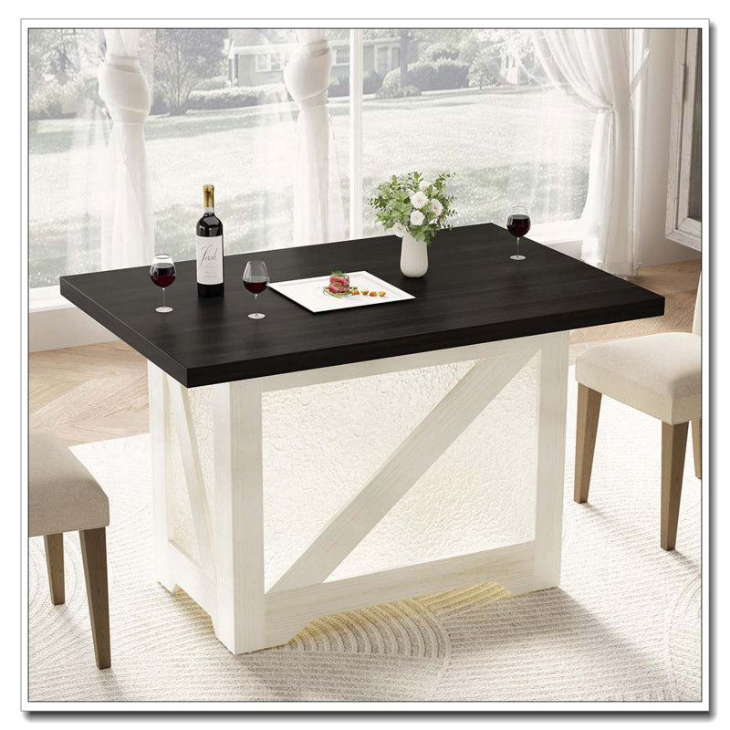 47 Inch Rectangular Dining Table, White+Black