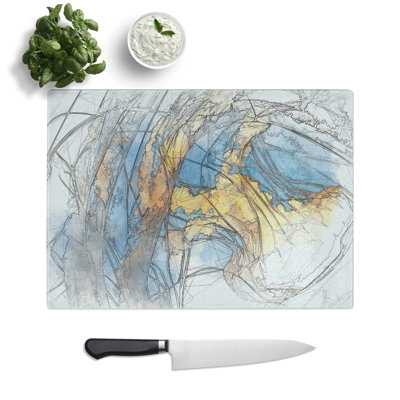 Tempered Glass Yellow Jellyfish in Abstract Chopping Board