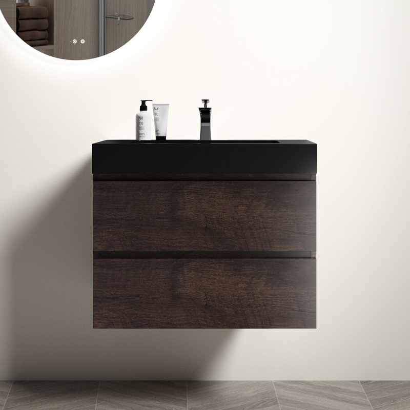 Matt Black Engineered Quartz Basin With Overflow For Bathroom Style Integrated In Matte Facility