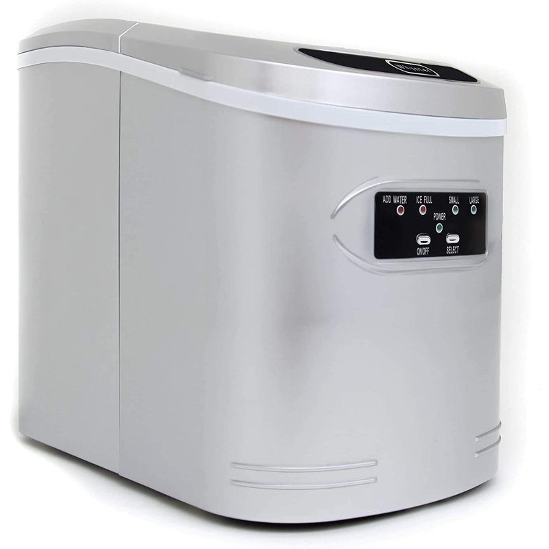 Compact Metallic Silver Freestanding Portable Ice Cube Maker