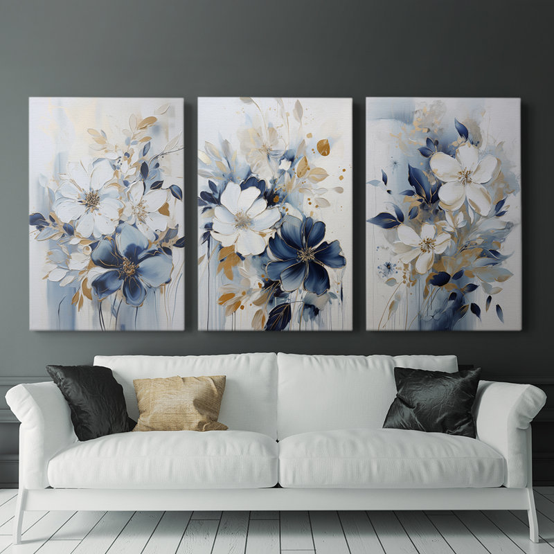 Floral Study Series XCII - Ensemble de toiles tendues avec châssis Premium - Prêt à être accroché