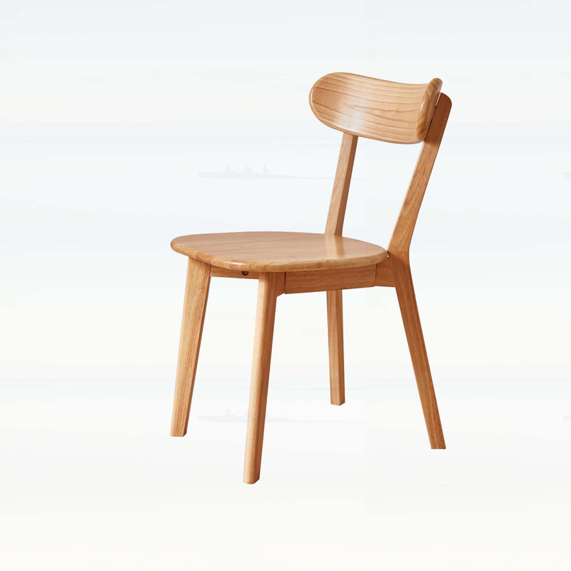 Lot de 2 chaises de salle à manger en bois d'hévéa avec dossier incurvé, robustes et confortables pour une utilisation intérieure, fini bois naturel