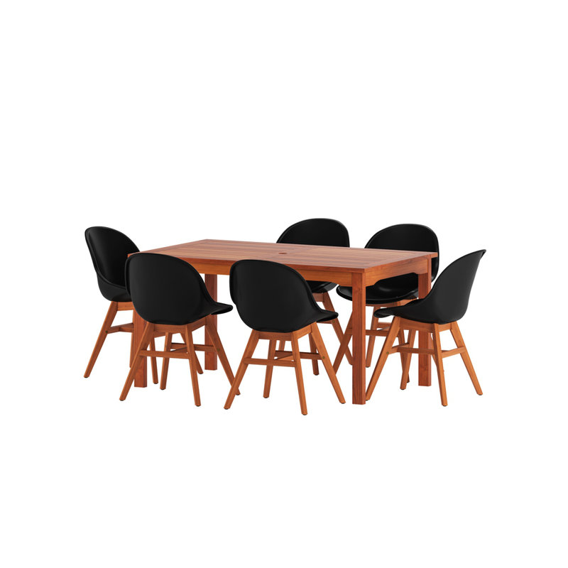 Como 6 - Person Eucalyptus Solid Wood Patio Dining Set Umbrella Hole Included Rectangular Table