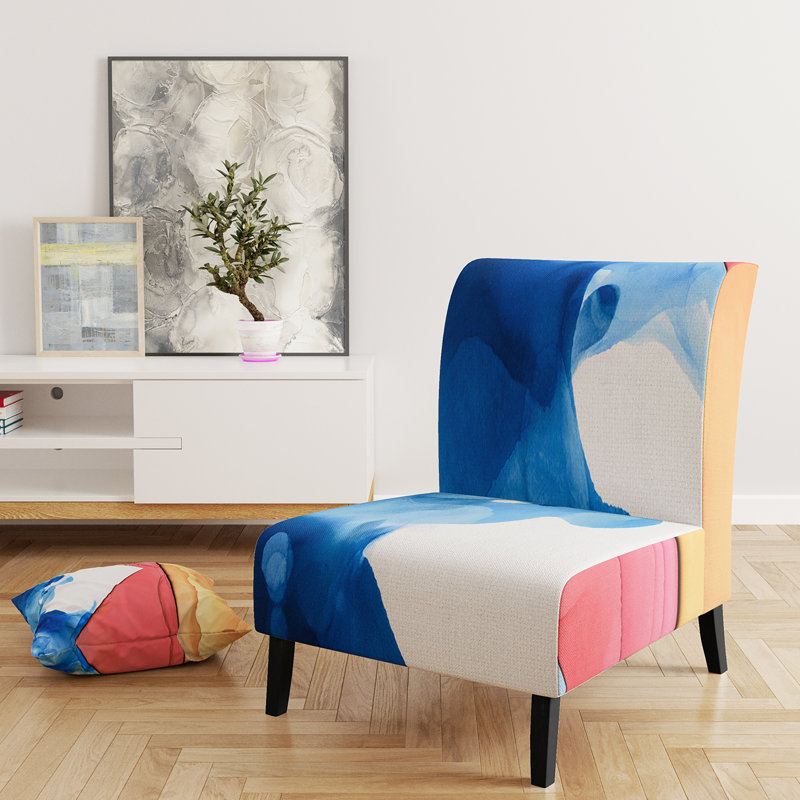 Brechta Vibrant Curve Design II - Velvet Upholstered Modern Slipper Chair, Dark Blue/Pink/Yellow