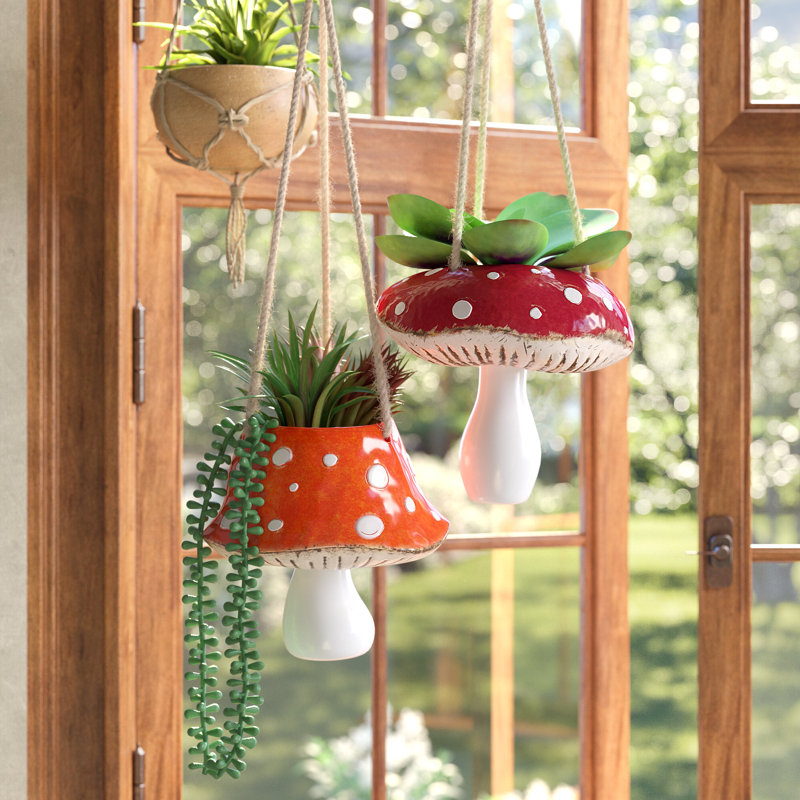  Ensemble de jardinières suspendues en céramique Toadstool - pots de 7 po de hauteur