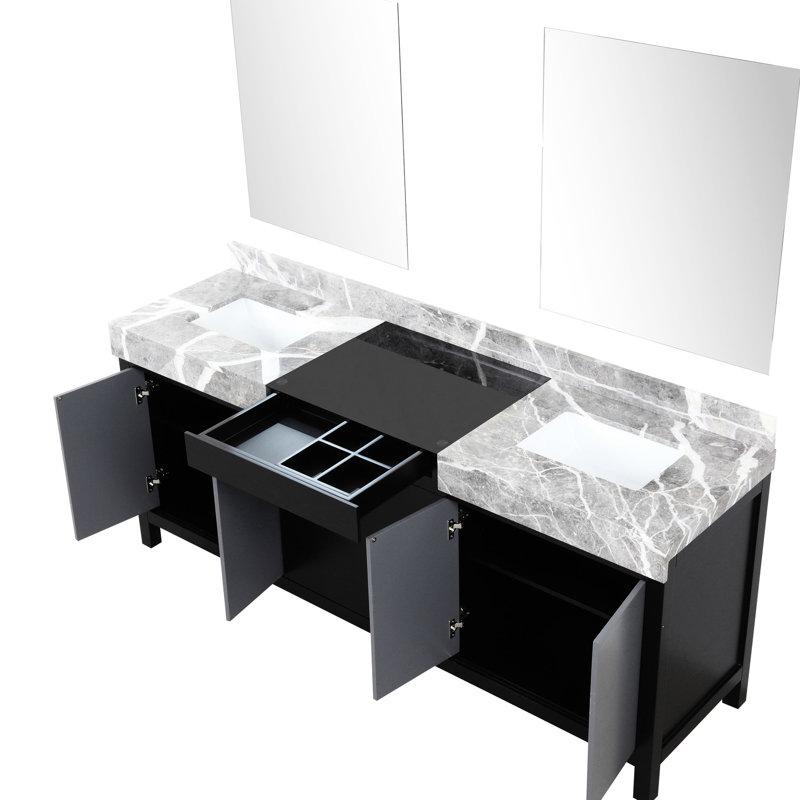 80 po Meuble-lavabo double en noir et gris, comptoir en marbre gris 30 - fermeture en douceur, rangement généreux avec armoires intérieures tiroirs gris 80 "x 22" et 30 "teinté, amplement luxueux