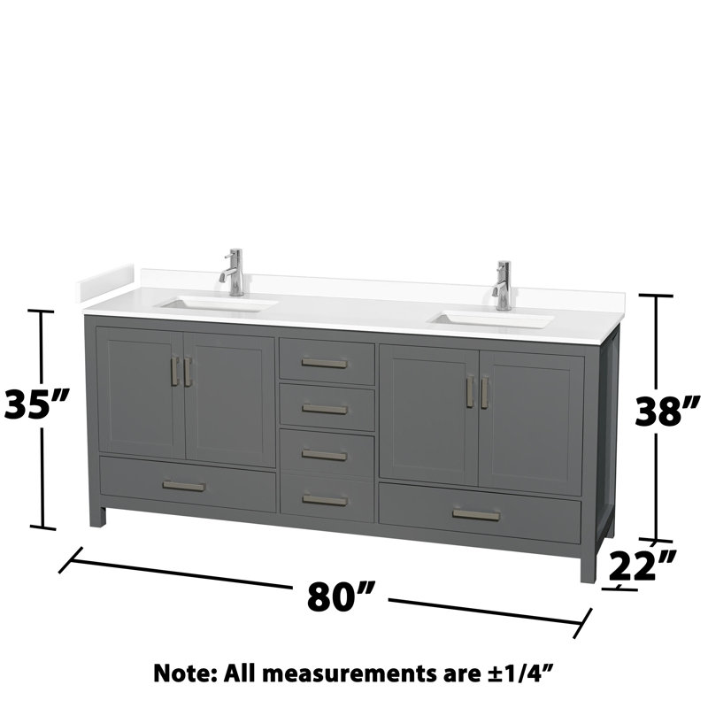 Sheffield 80" Double Bathroom Vanity Set, White Cultured Marble, Dark Gray