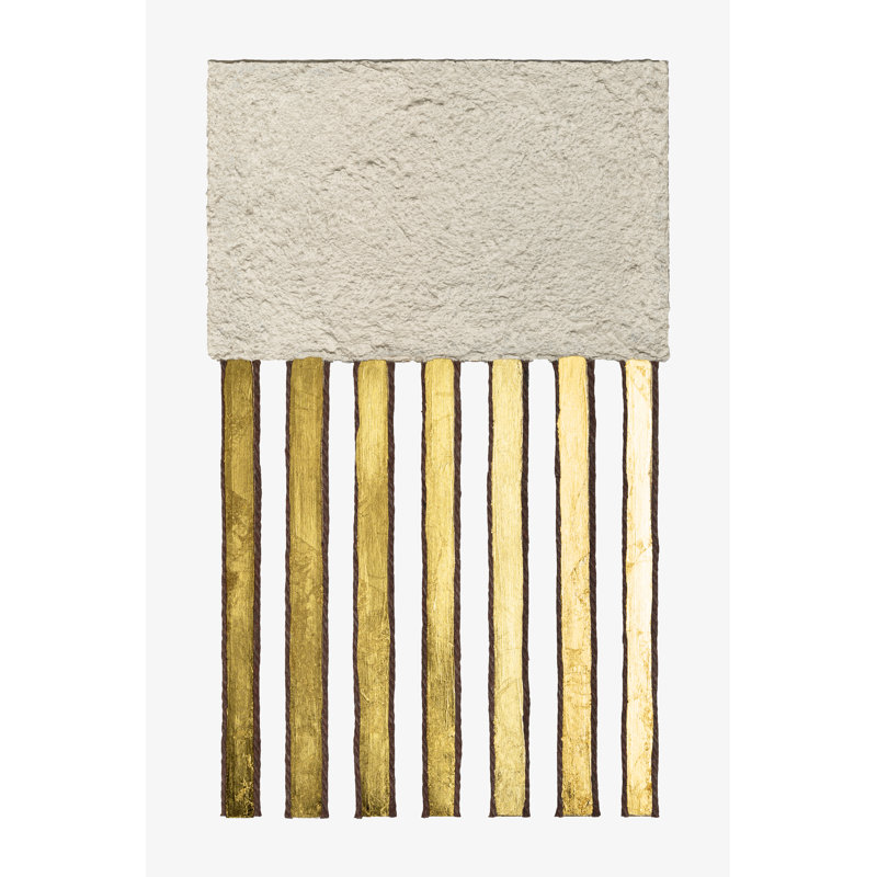 «Aurela Monolitic Gold II» sur toile par Alonzo Saunders, H 18 po x l 12 po, Doré / beige