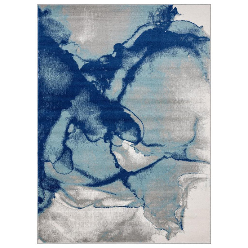 Tapis bleu / gris Lunaire, Rectangle 7 pi 7 po x 10 pi