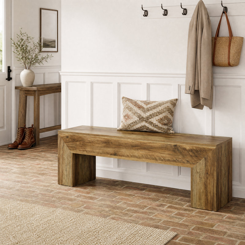 47'' Farmhouse Entryway Bench For Hallway, Brown
