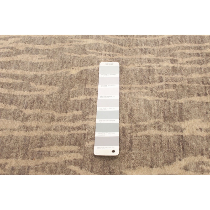 Tapis décoratif gris/brun en laine de conception unique 7 pi 11 po x 9 pi 6 po noué à la main New Age