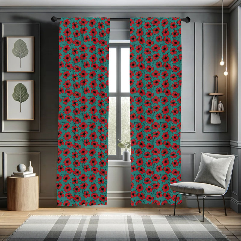 Poppy Floral Semi-Sheer Rod Pocket Sliding Panel, 28" x 95"