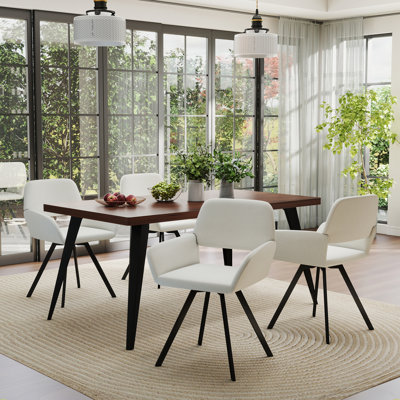 Corso Adelene Elegant 5 Pieces Dining Table Set Modern & Functional Rectangular Dining Table with Swivel Upholstered Chairs for Dining Room